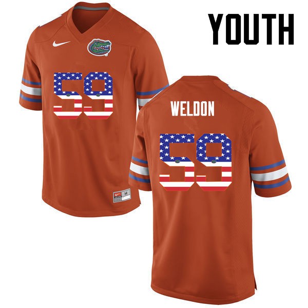 Florida Gators Youth #59 Danny Weldon College Football Jersey USA Flag Fashion Orange